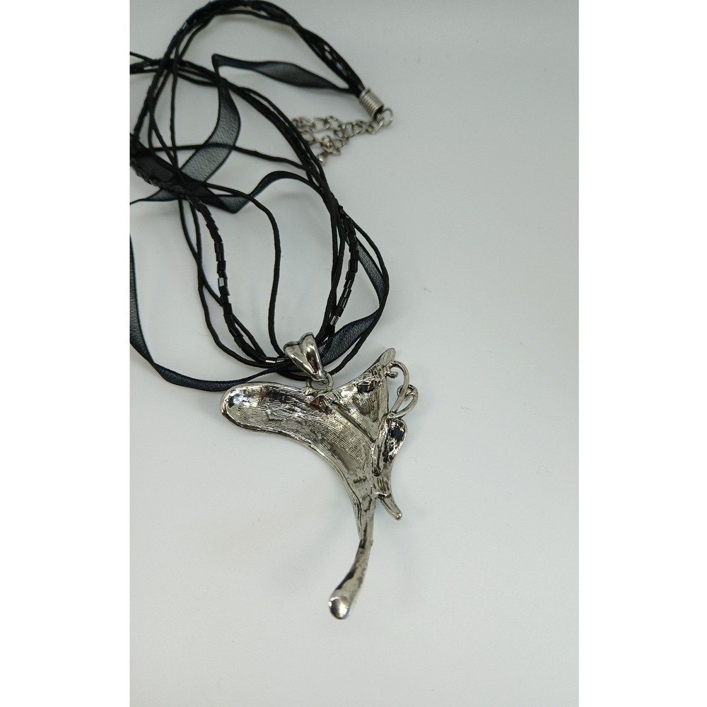 Blue Rhinestone Butterfly Pendant Multi Strand Black Ribbon Necklace Chocker NOS - Picture 16 of 17